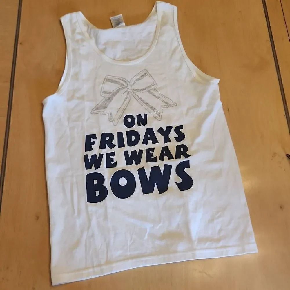 Women's White tank top size S On Fridays we wear bows